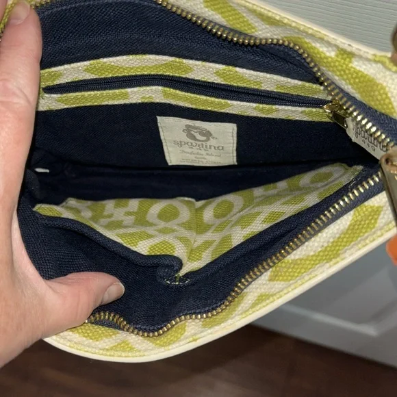 Spartina bag and wallet, green and cream